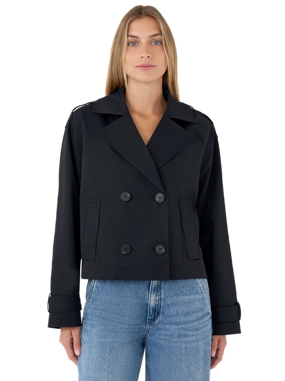 Rebecca minkoff medium Black Double-Breasted Cropped Pea Coat